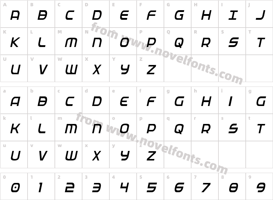 Federal Service Light Condensed ItalicCharacter Map