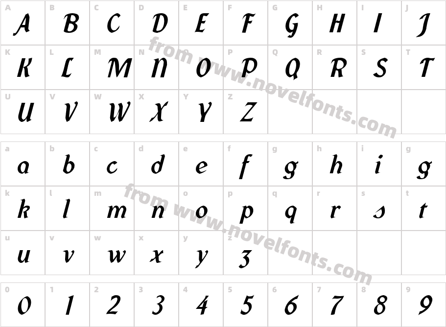 Federhozen BoldItalicCharacter Map