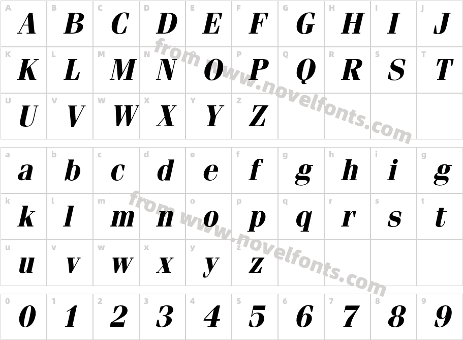 FeniceBoldItalicCharacter Map