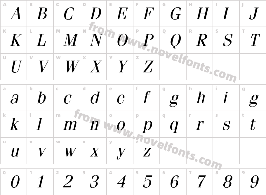 FeniceBookItalicCharacter Map