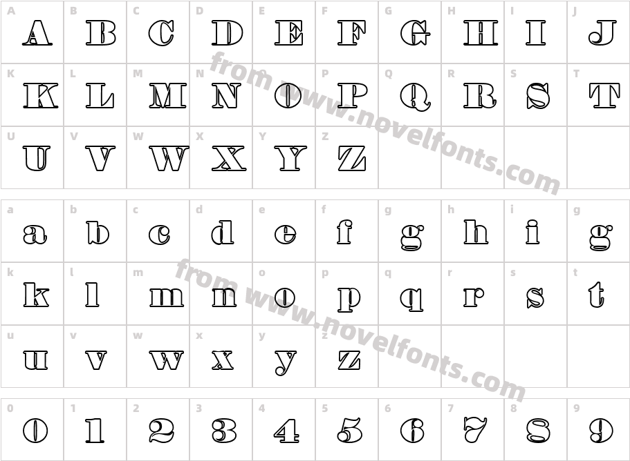 Fette Bauersche Antiqua UNZ Pro HollowCharacter Map