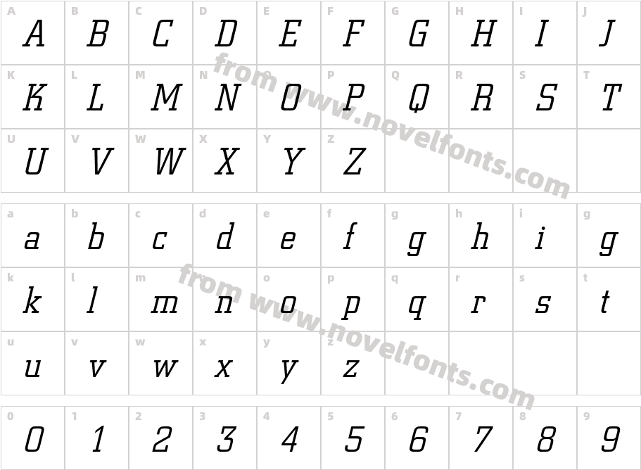 CityBQ-LightItalicCharacter Map