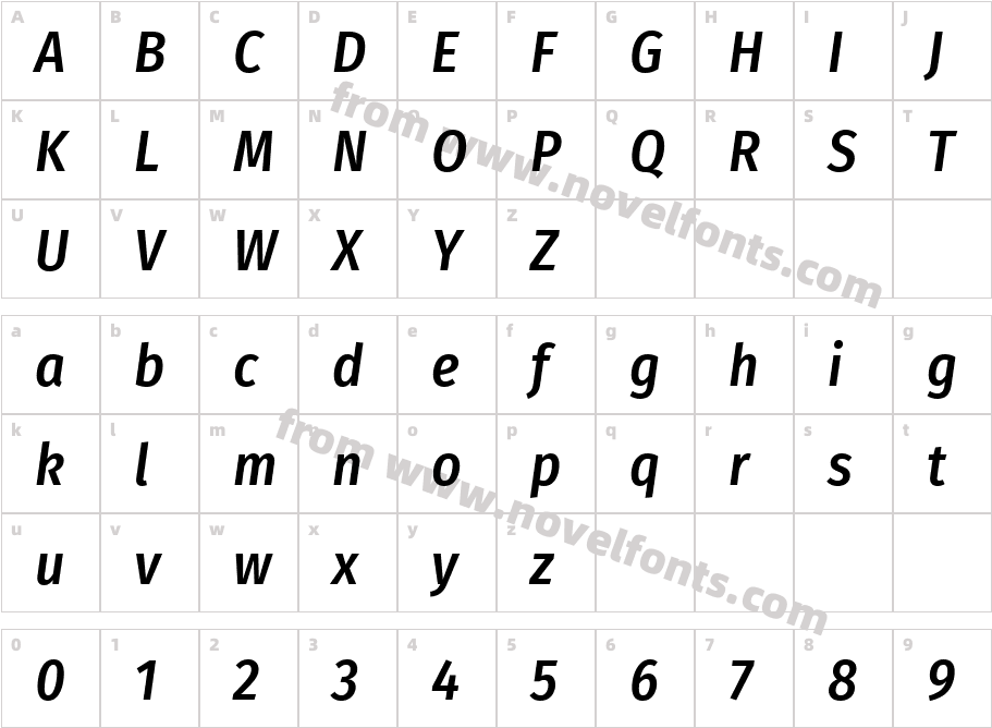 Fira Sans Condensed Medium ItalicCharacter Map