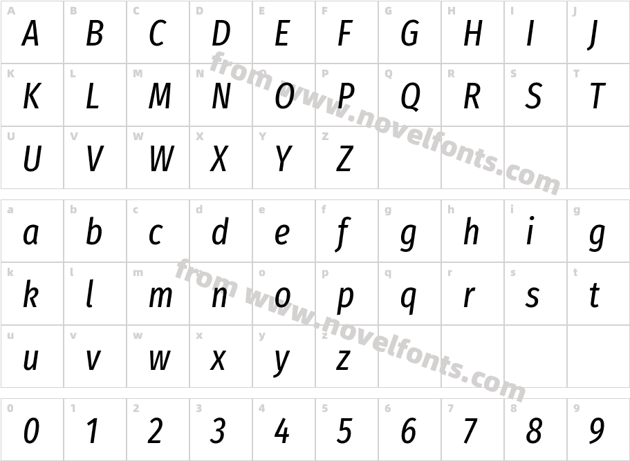 Fira Sans Extra Condensed ItalicCharacter Map