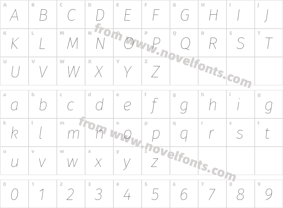 Fira Sans Hair ItalicCharacter Map