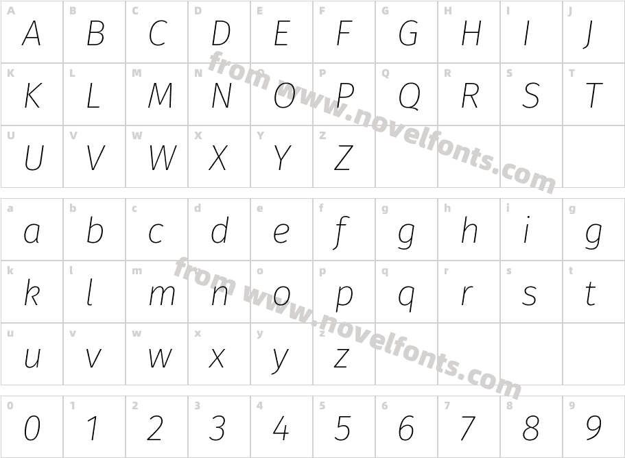 Fira Sans UltraLight ItalicCharacter Map