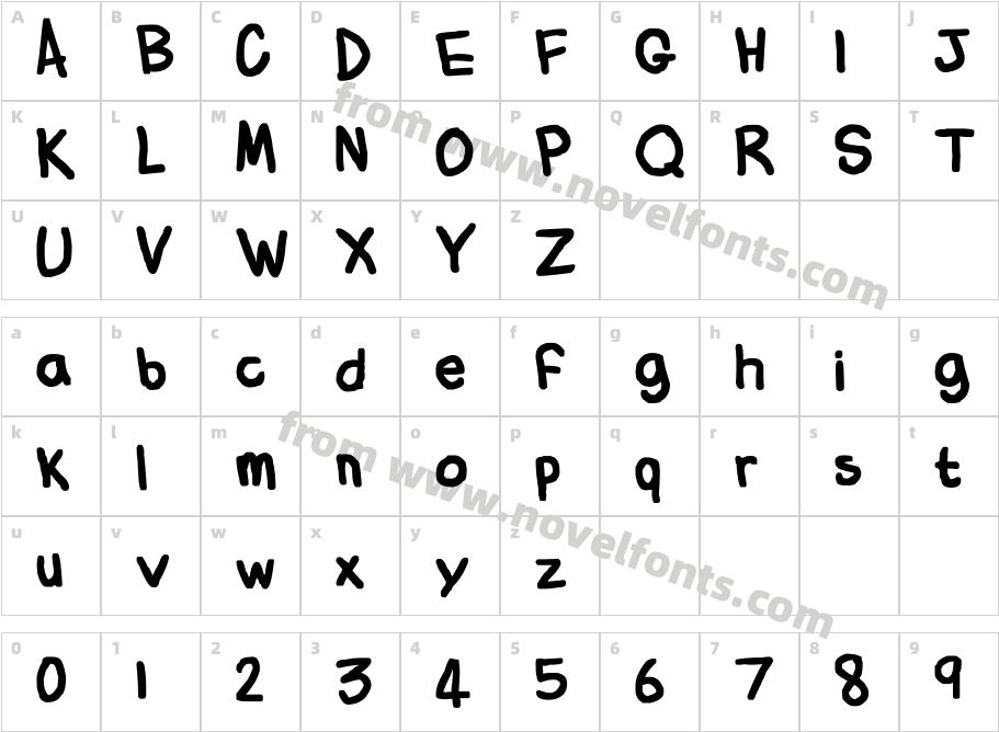 Flabby Bums handwritingCharacter Map