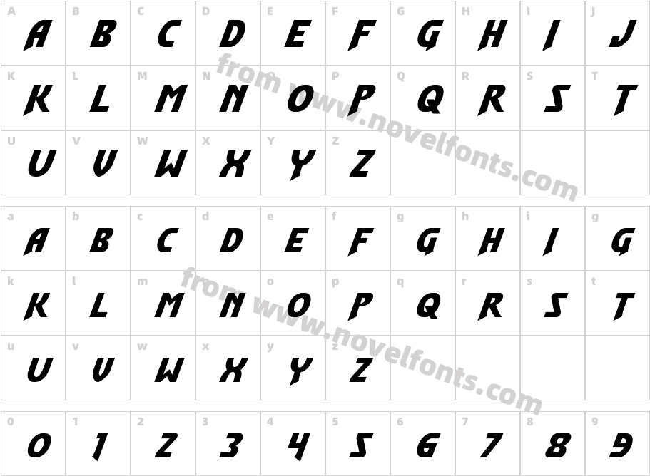 Flash Rogers Expanded ItalicCharacter Map