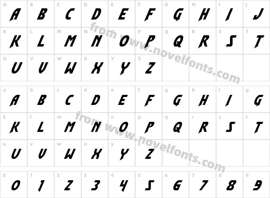 Flash Rogers Super-ItalicCharacter Map