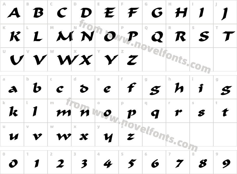 Flat Brush Wide BoldItalicCharacter Map