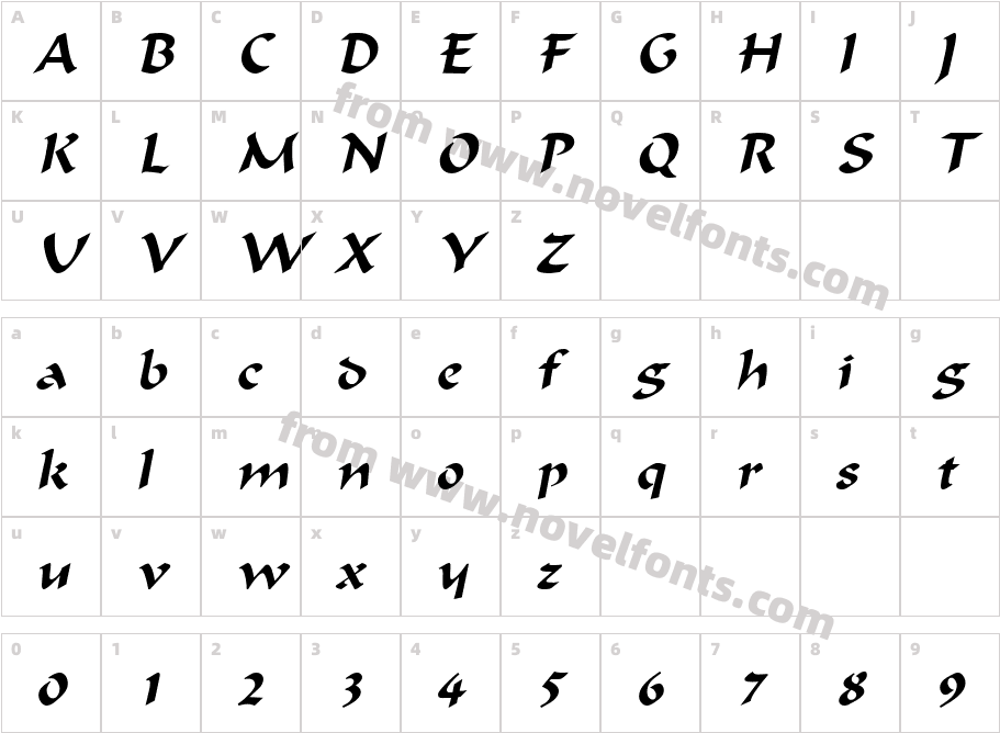 Flat Brush Wide ItalicCharacter Map