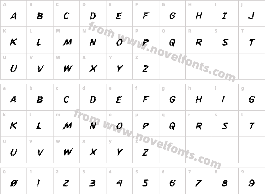 Flesh-Eating Comic Bold ItalicCharacter Map