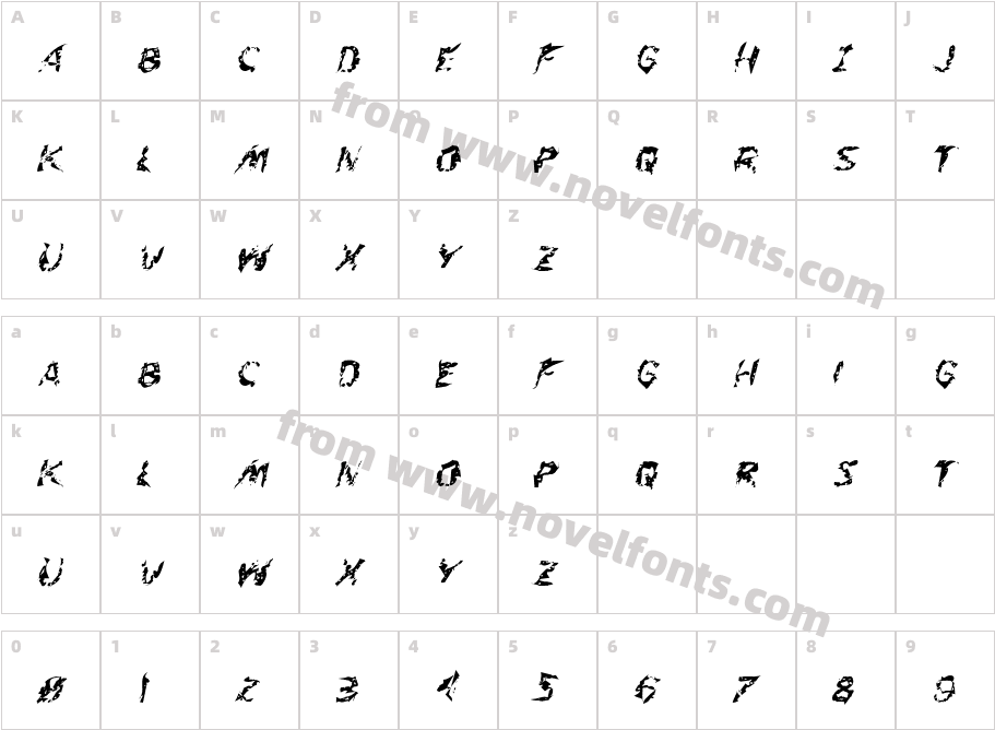 Flesh-Eating Comic Whacked ItalicCharacter Map