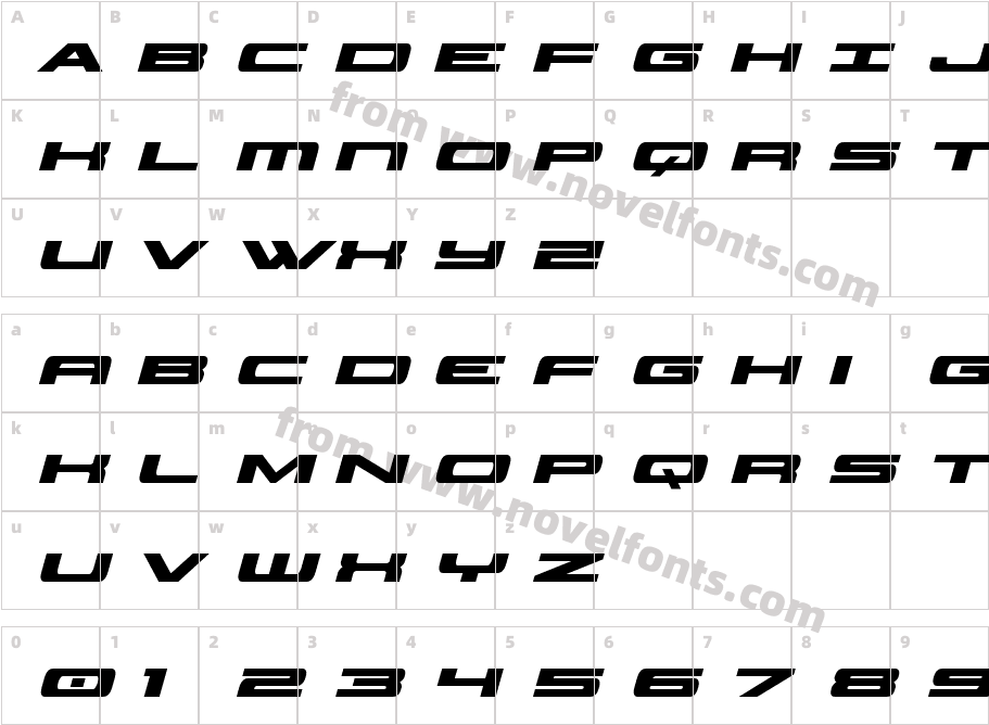 Classic Cobra Bold ItalicCharacter Map