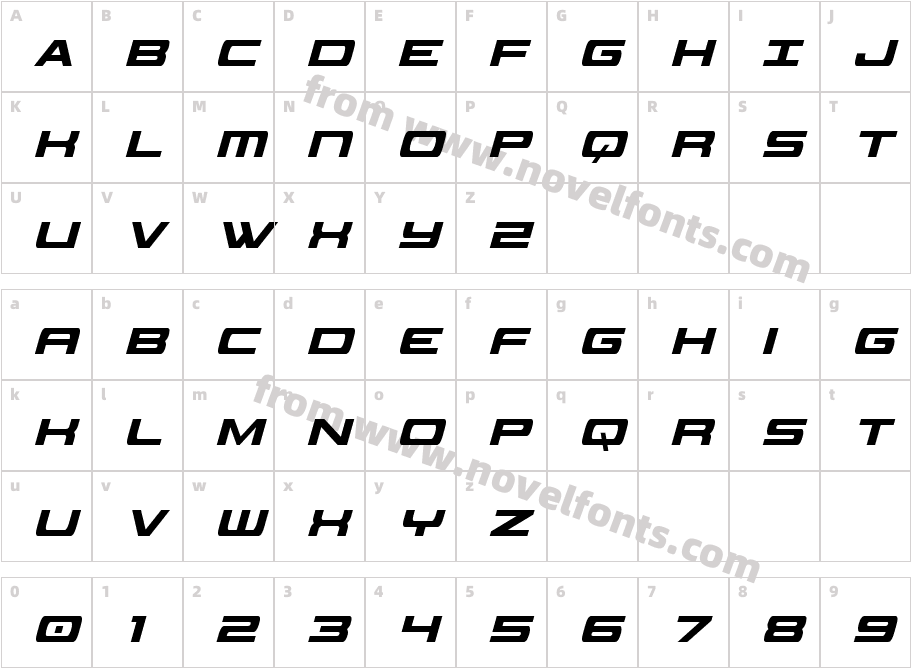 Classic Cobra Extra-Condensed ItalicCharacter Map