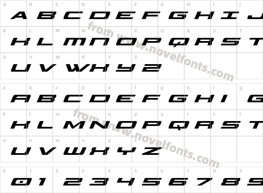 Classic Cobra Super-ItalicCharacter Map