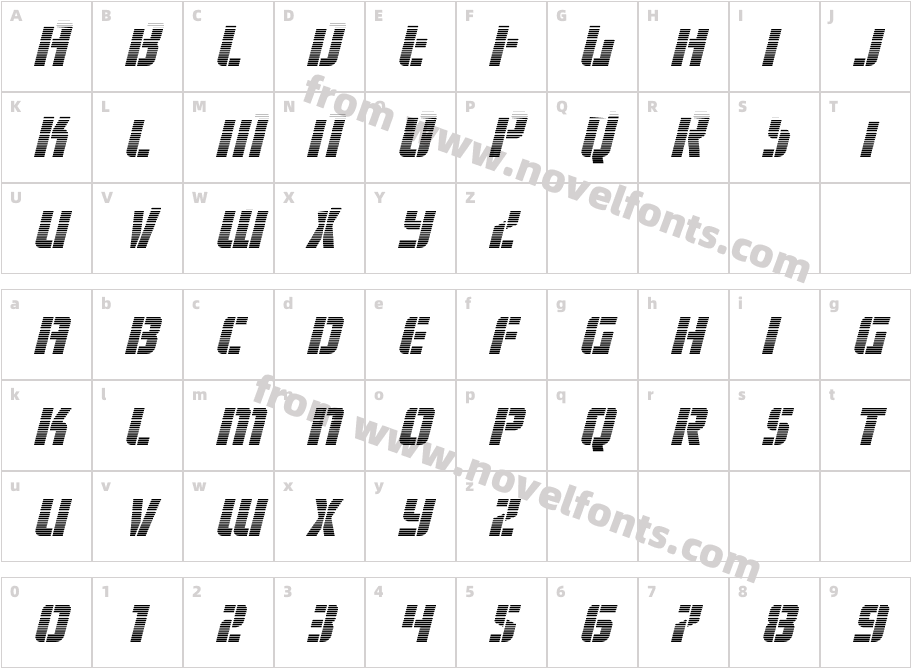 Fortune Soldier Gradient ItalicCharacter Map