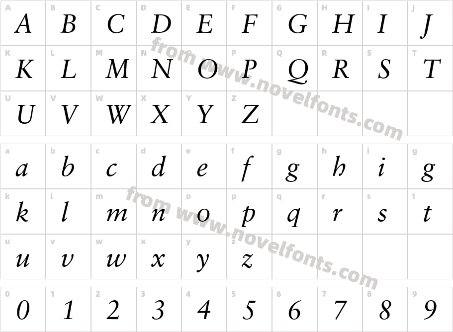 ClassicalGaramondBT-ItalicCharacter Map