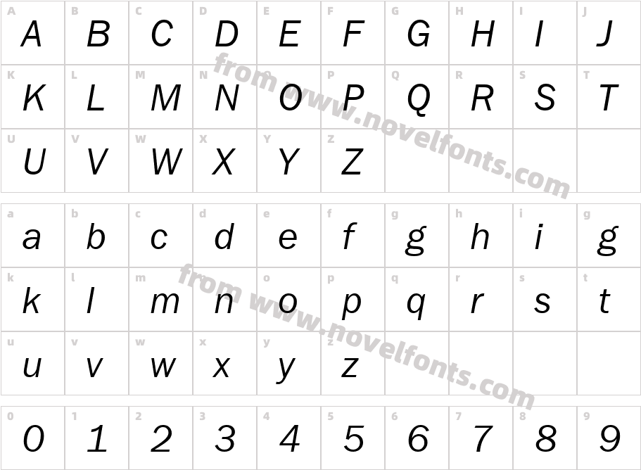 Franklin Gothic ITC Book Italic BTCharacter Map