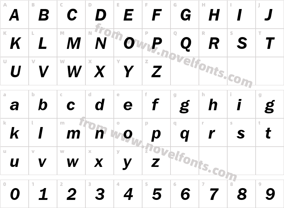 Franklin Gothic ITC Demi Italic BTCharacter Map