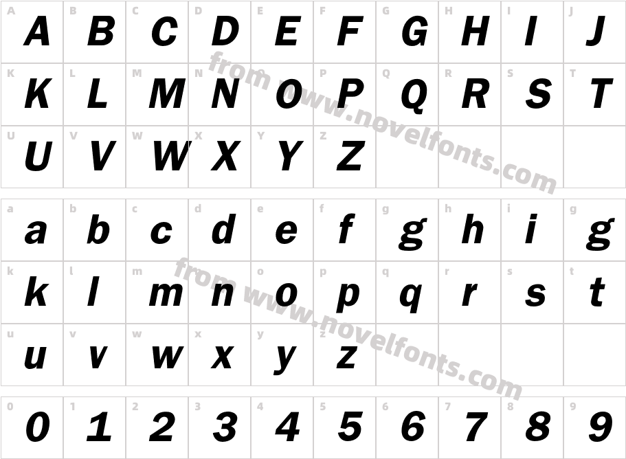 FranklinDemiItalicCharacter Map