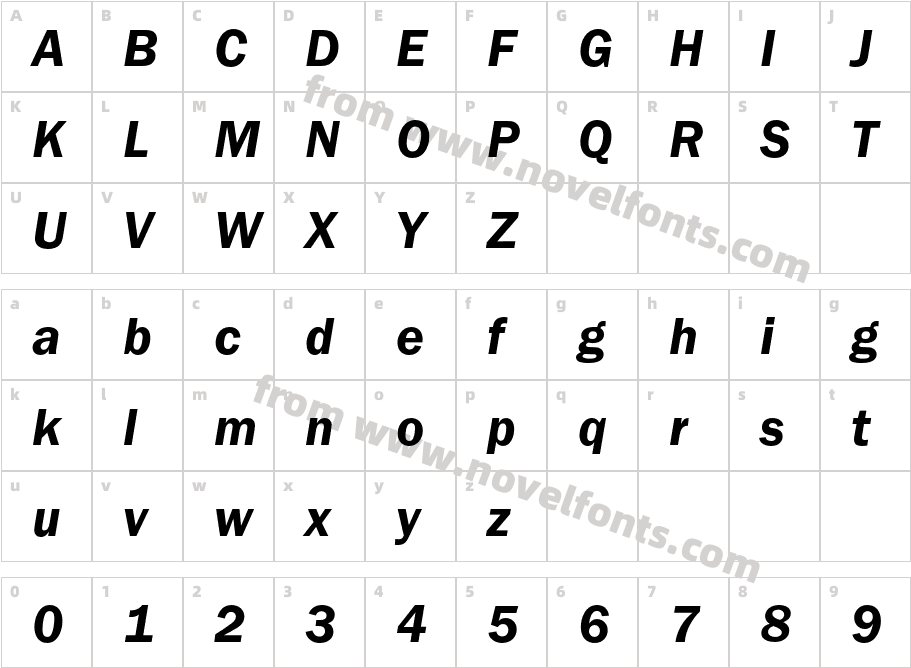 FranklinGothic-DemiItalCharacter Map