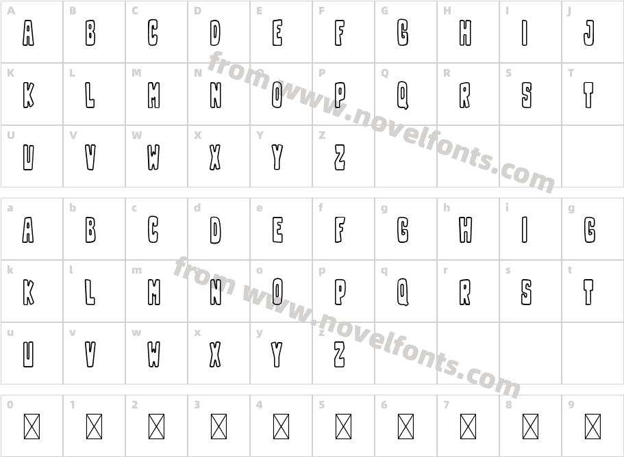 FrankyOutlineRegularCharacter Map