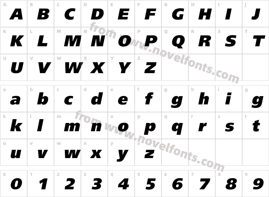 FreeSetBlackC-ItalicCharacter Map