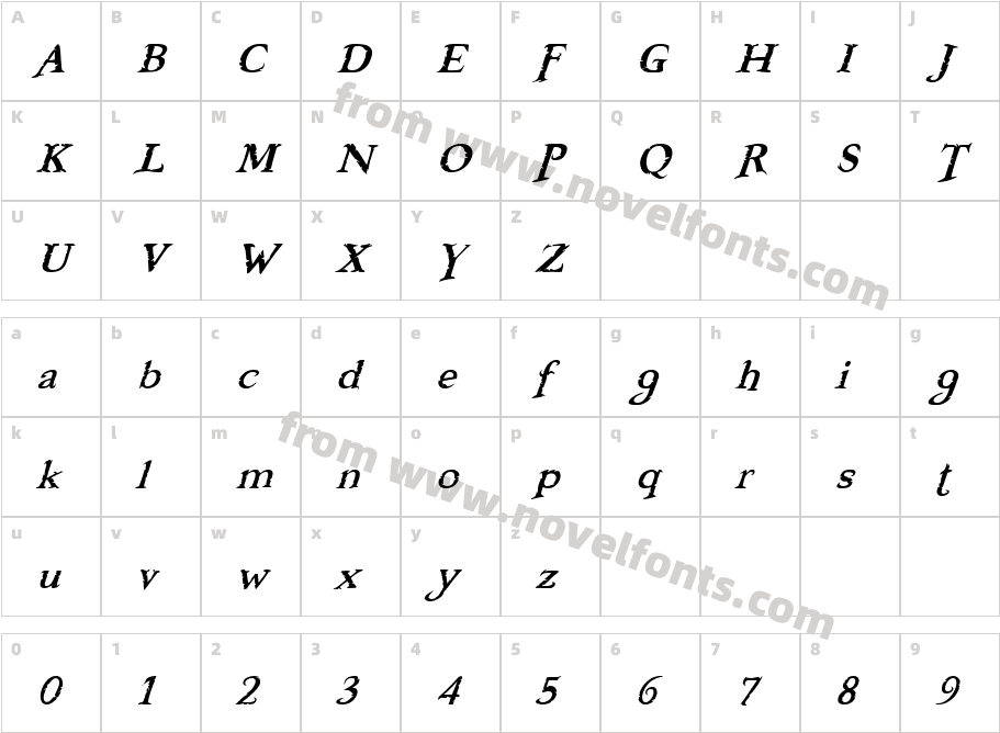 Freebooter ItalicCharacter Map