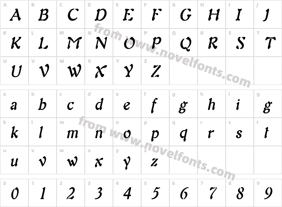 Freedom 9 Condensed BoldItalicCharacter Map