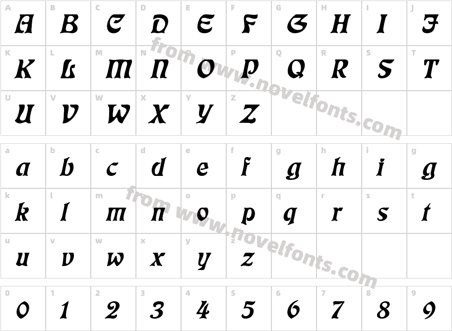 Freedom Wide ItalicCharacter Map