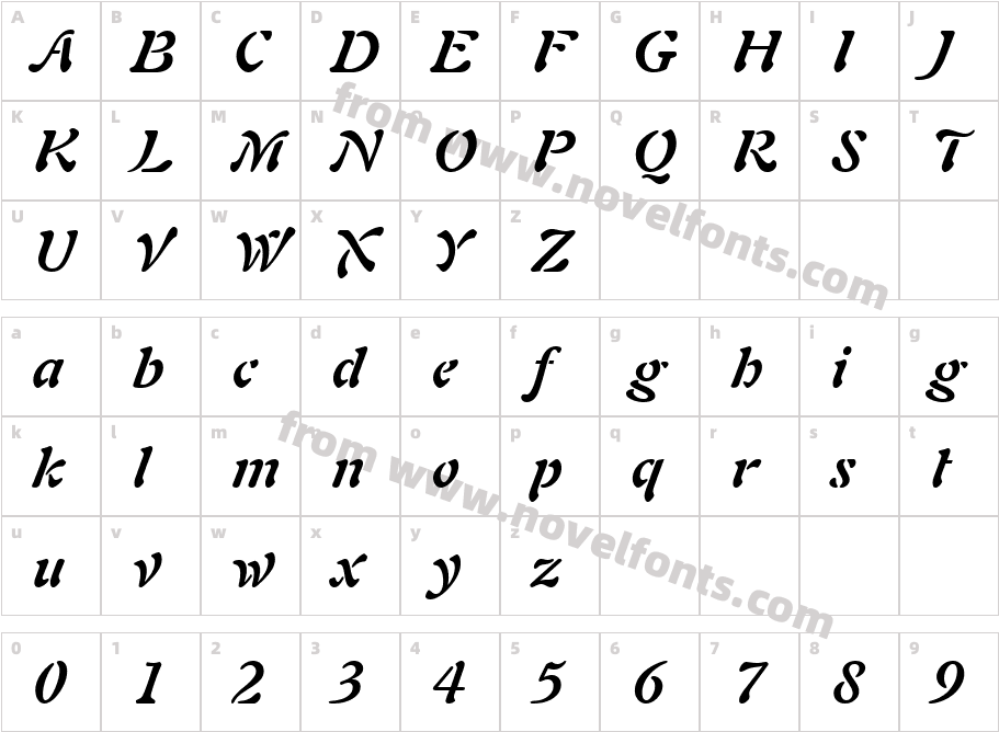 Freeform 721 Bold Italic BTCharacter Map