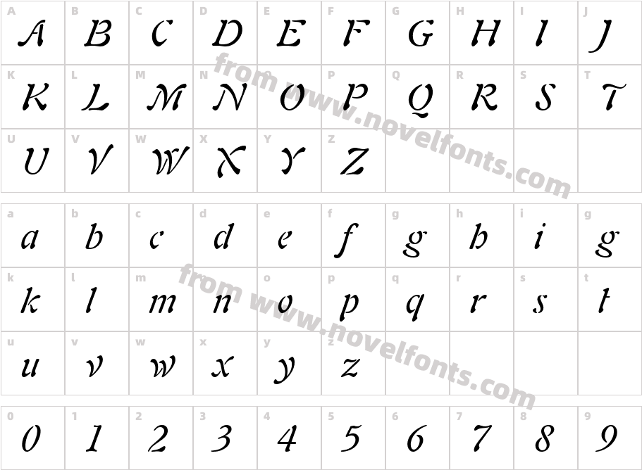 Freeform 721 Italic BTCharacter Map