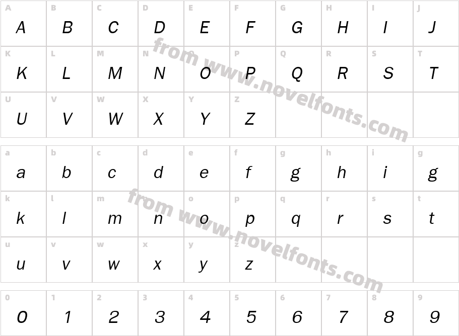 FreesiaUPC ItalicCharacter Map