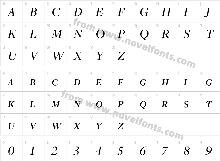 FreightDispMediumItalicSCCharacter Map