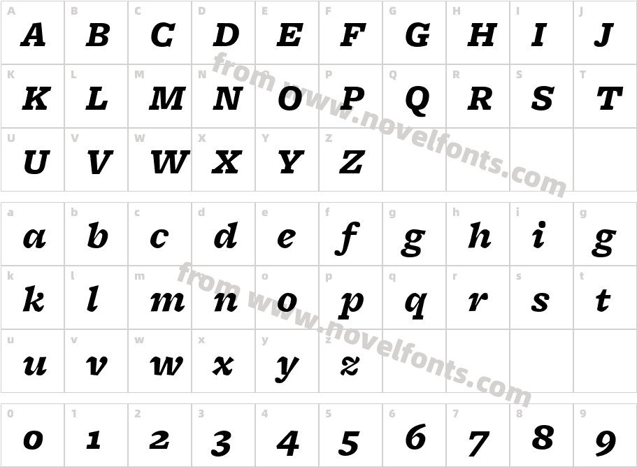 FreightMicro BlackItalicCharacter Map