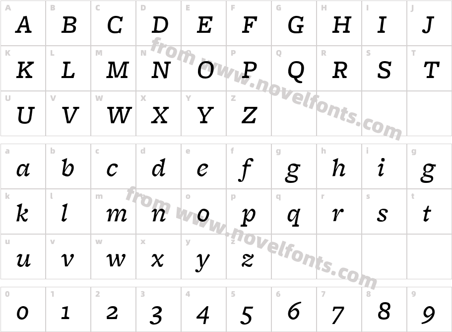 FreightMicro MediumItalicCharacter Map