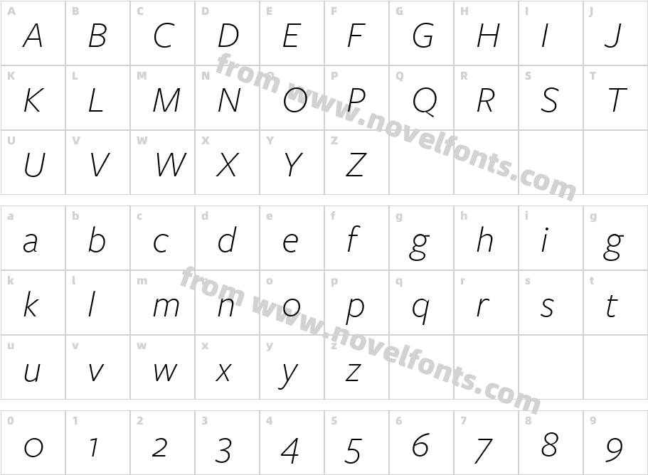 FreightSans LightItalicCharacter Map