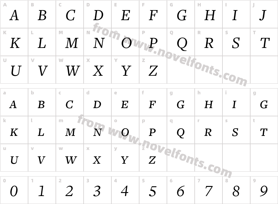 FreightText BookItalicSCCharacter Map