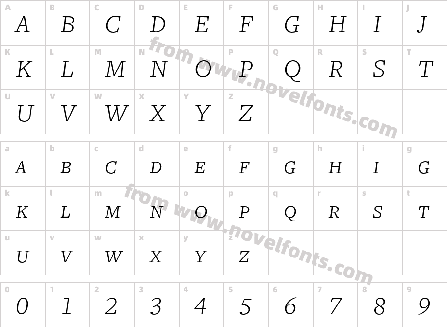 FreightText LightItalicSCCharacter Map