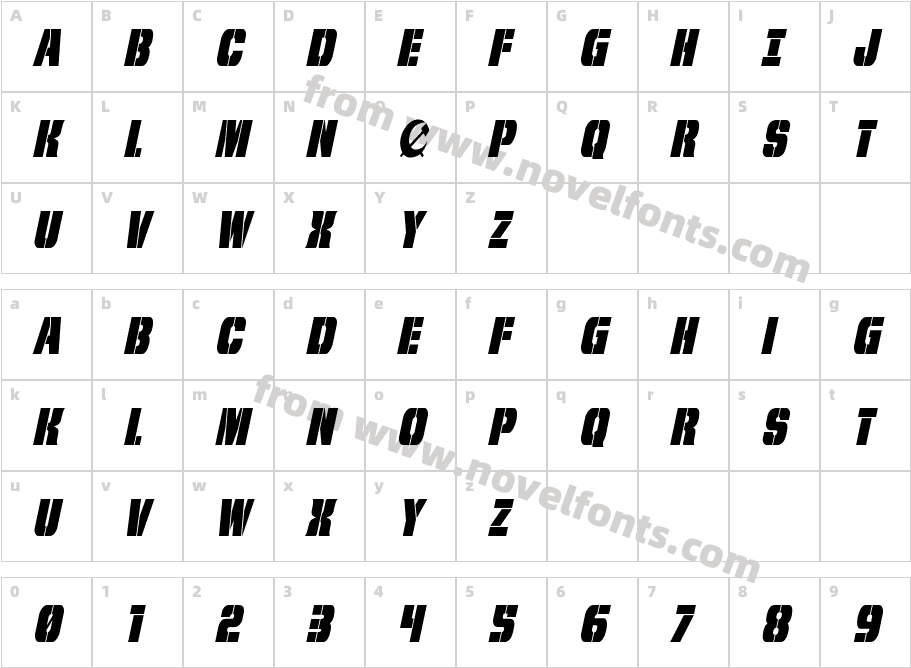 From BOND With Love Condensed ItalicCharacter Map