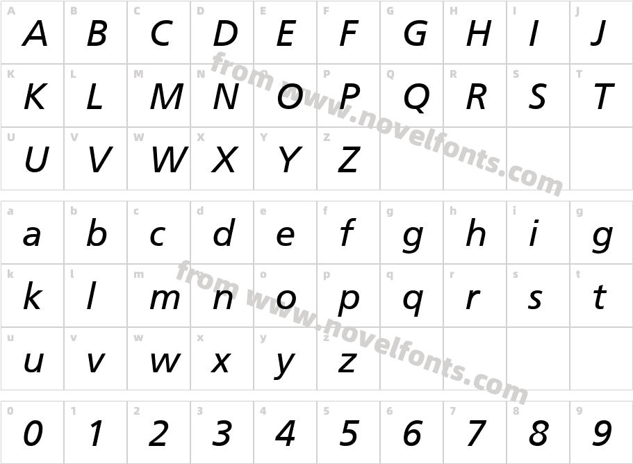 Frutiger CE 56 ItalicCharacter Map