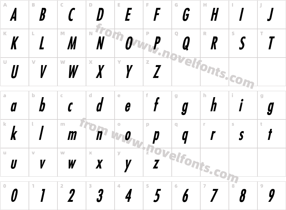 Fuji Condensed Bold ItalicCharacter Map