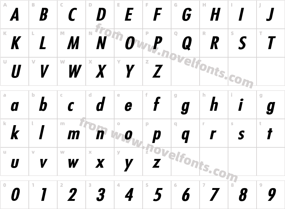 Fuji Wide Bold ItalicCharacter Map