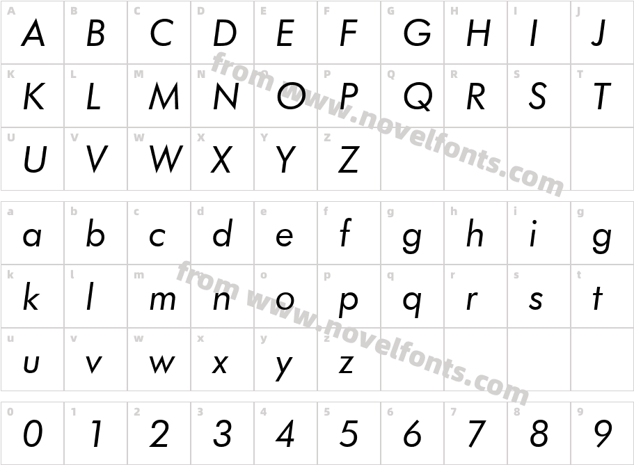 Futura Bk BT Book ItalicCharacter Map