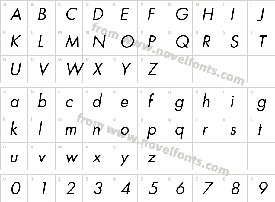 Futura ICG Book ObliqueCharacter Map