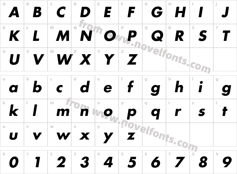 Futura LT Bold ObliqueCharacter Map