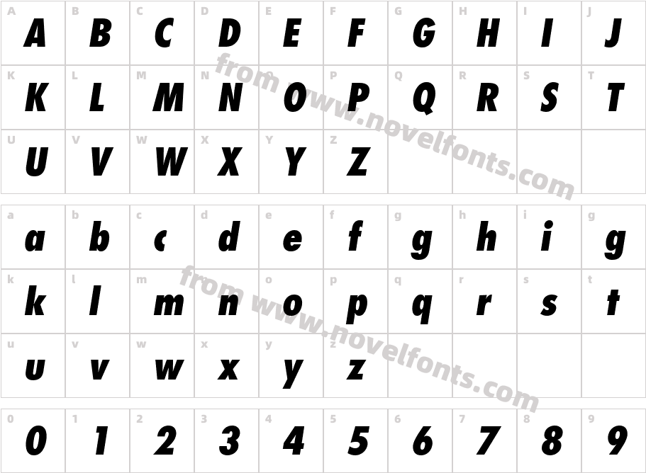 Futura LT Condensed Extra Bold ObliqueCharacter Map