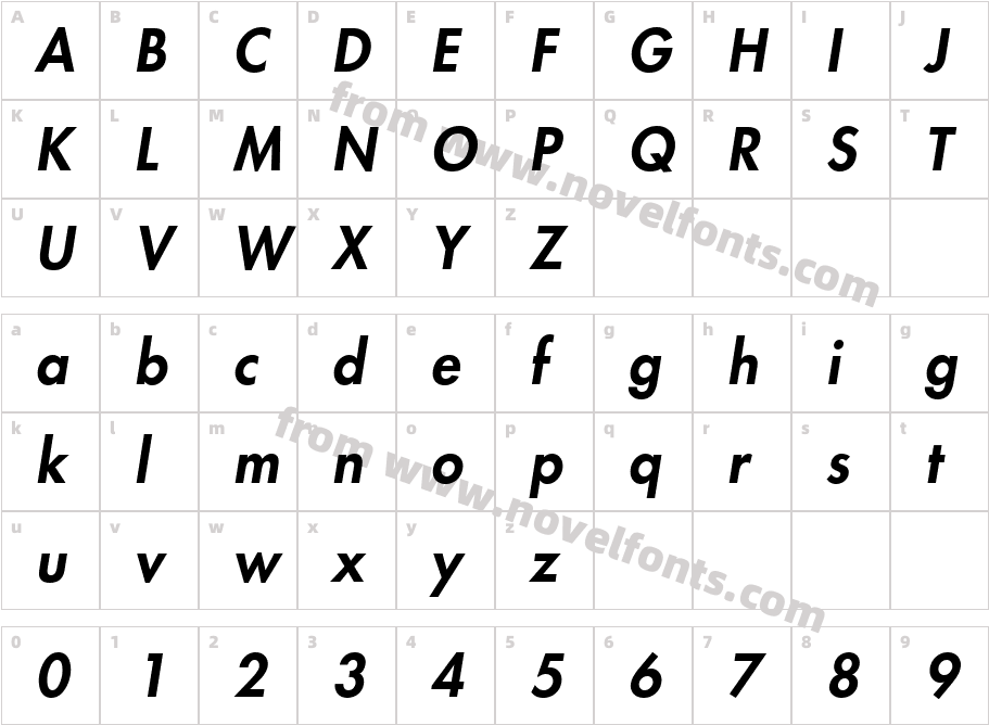 Futura LT Heavy ObliqueCharacter Map