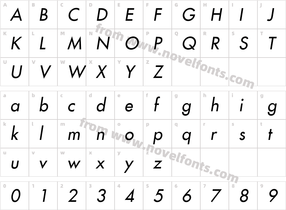 Futura LT Medium ObliqueCharacter Map